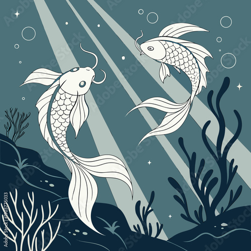 Enchanting celestial beings of the sea, radiating light in an aquatic renaissance artistic interpretation, serene and cosmic.