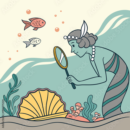 Aquatic renaissance interpretation of human curiosity, an abstract visual exploring the drive to discover and understand the mysteries of the deep.