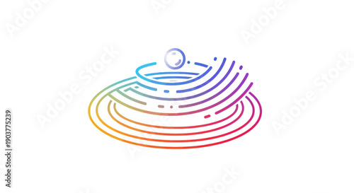 Abstract colorful water ripple effect illustration with a bouncing sphere symbol