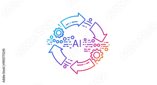 Artificial Intelligence cycle concept with continuous data processing and automation workflow