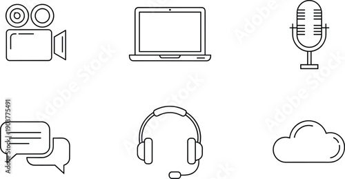 Collection of icons representing podcasting and online communication tools
