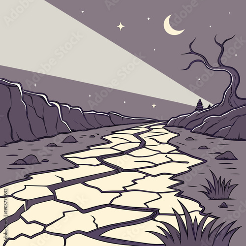 Fractured terrain stitched by light, abstract surreal landscape with glowing energy