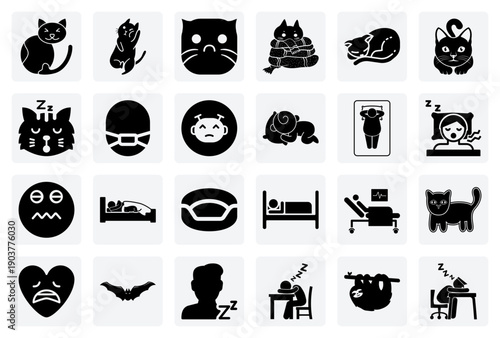 Common Cat Conditions And Moods – Sleeping, Sad, And Sick Feline Characters For Pet Health And Lifestyle Projects