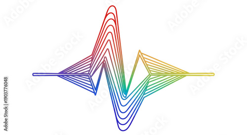 Vibrant rainbow gradient sound wave or heartbeat graphic on white background representing dynamic
