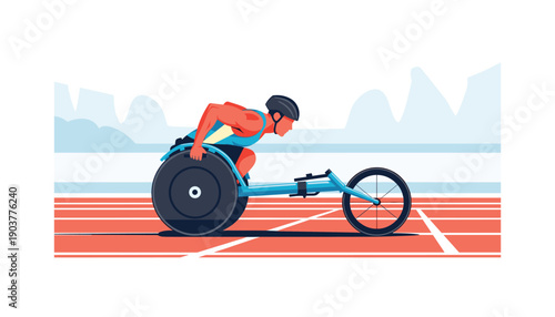 Disabled athlete racing in wheelchair paralympic sport
