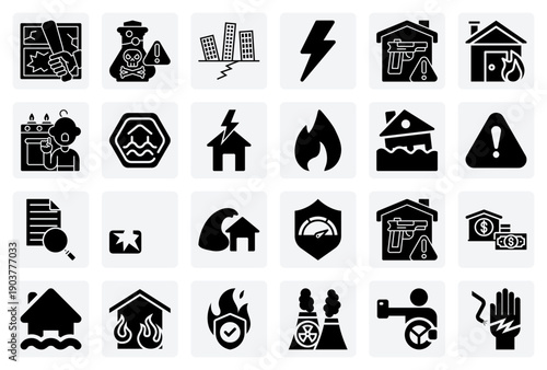 Emergency Situations And Damage Scenarios – Fire, Earthquakes, And Accidents For First Responder And Safety Training Graphics.
