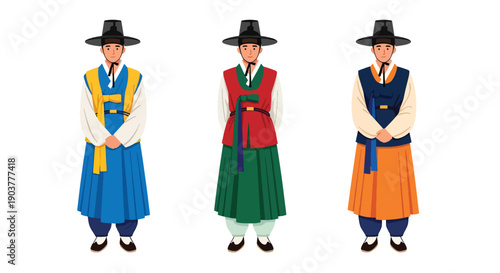 Vector set collections of Japanese men wearing traditional kimono and haori jacket, presenting cultural heritage, elegance, and Asian fashion in modern flat vector style