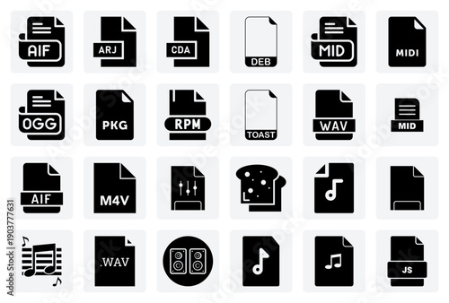 Assorted File Format Representations – Audio, Archive, And Package Files For Computing And Data Management Visuals And Presentations