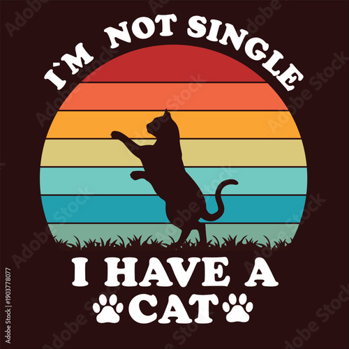 Cat Lover Humor Retro Sunset T Shirt Design
