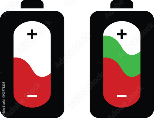 Battery level indicators showing full and partial charge