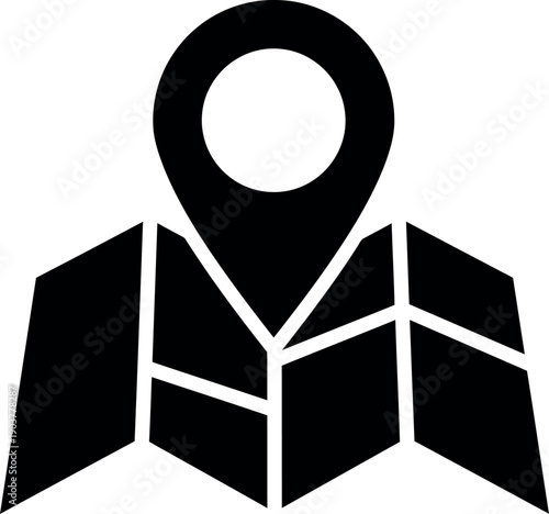 Folded map icon with location pin for navigation and travel concept
