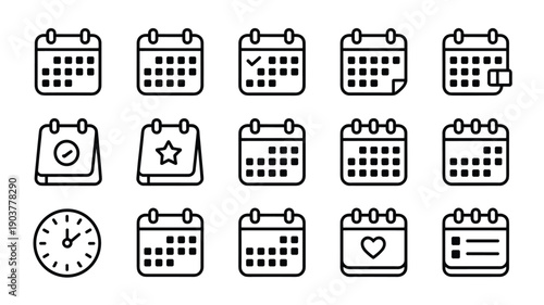 Various calendar icons depicting dates events schedule appointments and planning for daily life