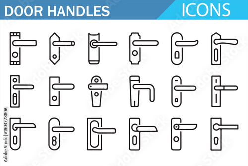 Door handles vector icons in clean outline style