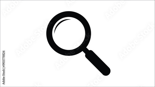 A black magnifying glass depicted as a stark silhouette