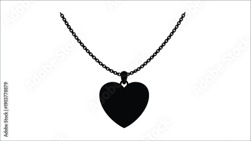 A black heart shaped pendant necklace displayed against a white background silhouette
