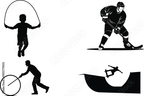 Silhouette of people engaging in various sports and activities