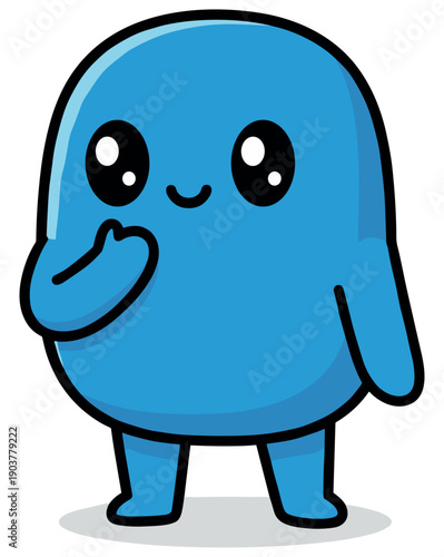 Blue cartoon character thinking, mascot vector illustration, idea and thought concept icon on transparent background
