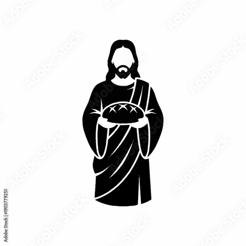 Jesus Christ holding bread symbol of faith.