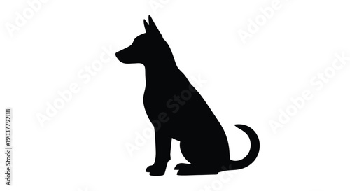 Silhouette of a dog in a seated position against a white background