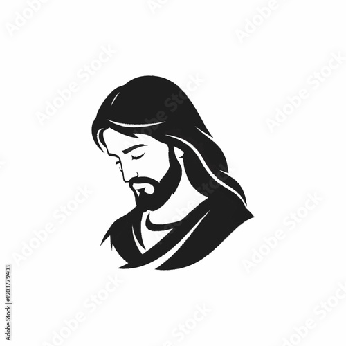Jesus Christ religious icon profile silhouette.