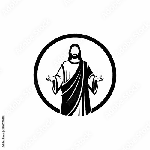 Jesus Christ religious figure with open arms illustration.