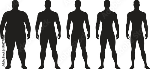 Male Body Type Silhouette Set, Fitness and Weight Loss Progression Flat Vector Illustration