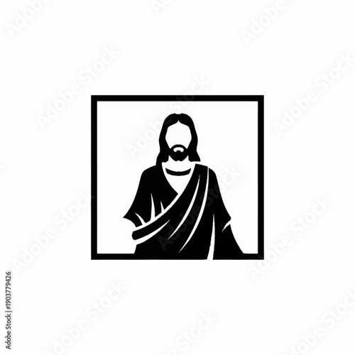 Jesus Christ religious icon silhouette in a square frame.