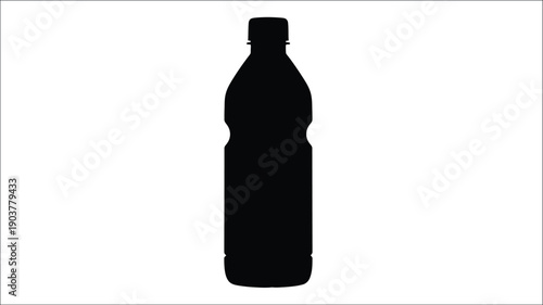 A black silhouette of a plastic bottle against a white background silhouette