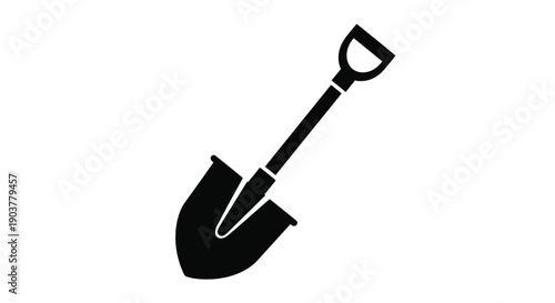 Simple black and white illustration of a garden digging shovel