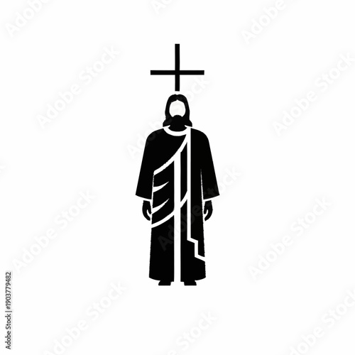 Jesus Christ silhouette with a cross above his head.