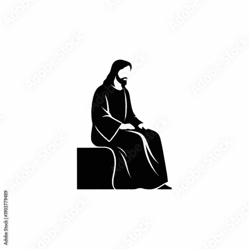 Jesus Christ sitting in contemplation silhouette.