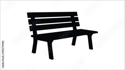 A solitary park bench against a white background silhouette