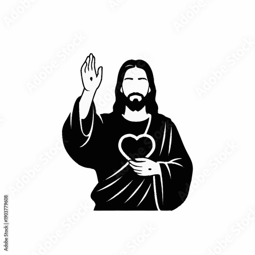 Sacred Heart of Jesus Christ illustration with blessing gesture.
