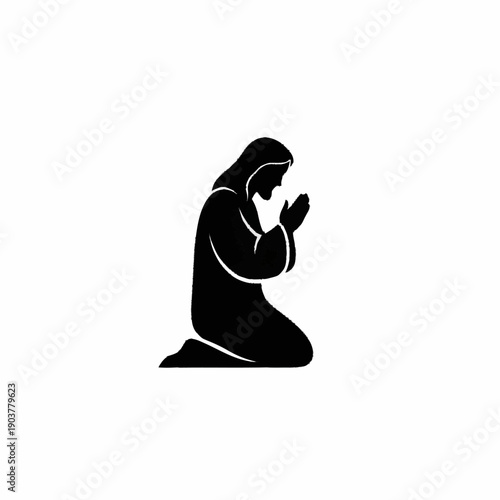 Silhouette of a person kneeling in prayer.