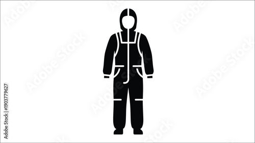 Simple black silhouette of a hooded figure with a backpack silhouette