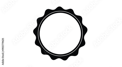 A simple black and white illustration of a circular jagged edged frame