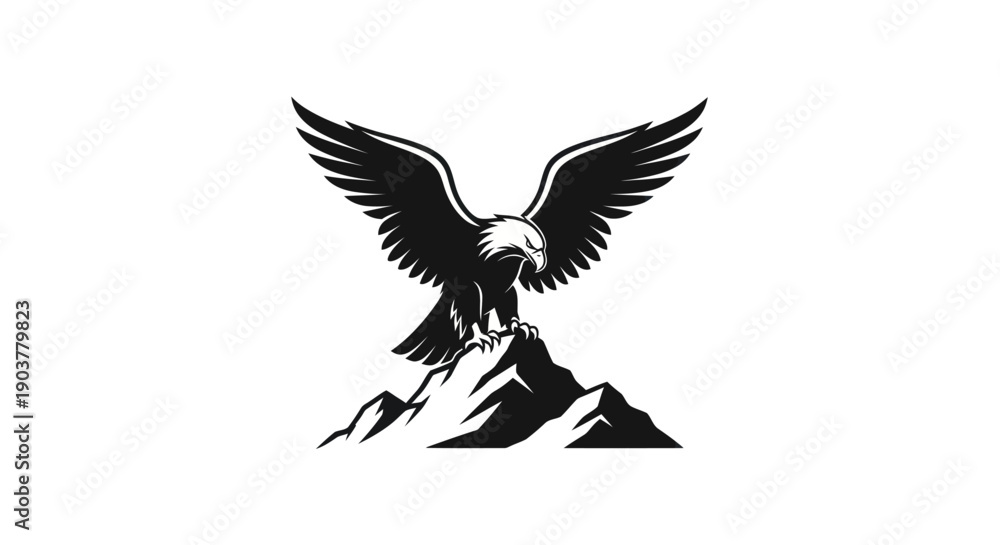 Obraz premium Eagle perched on mountain peak