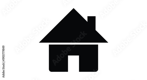 Simple black silhouette of a house with a chimney and doorway