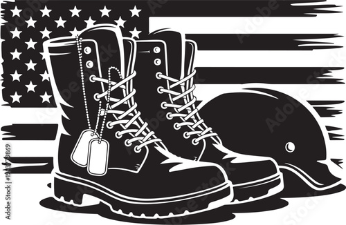 Army Boots Silhouette Vector Set