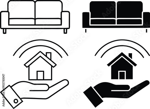 Smart home furniture and property management icons