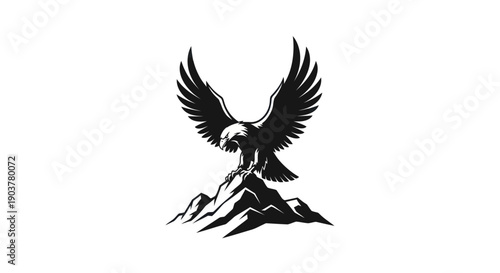 Eagle perched on mountain peak illustration