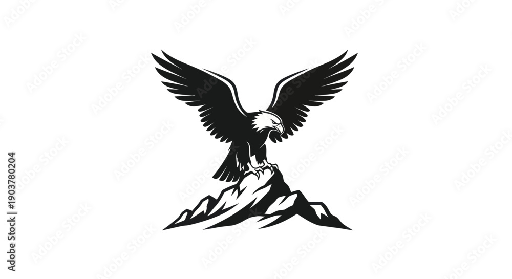 Obraz premium Eagle perched on mountain peak illustration