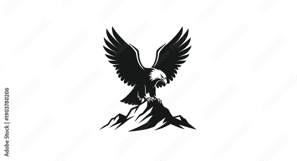 Fototapeta premium Eagle perched on mountain peak illustration