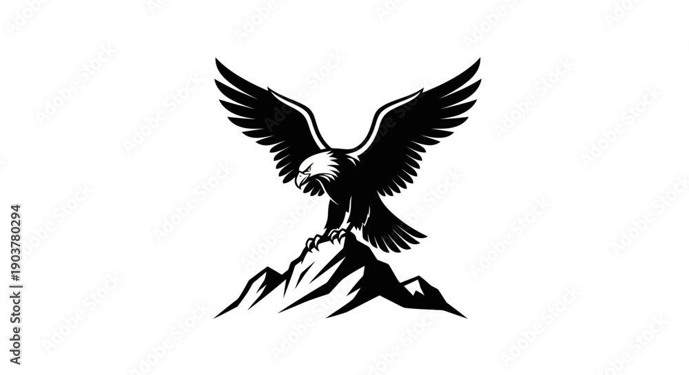 Obraz premium Eagle perched on mountain peak illustration