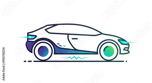 Stylized electric car line art with vibrant gradient accents symbolizing modern sustainable