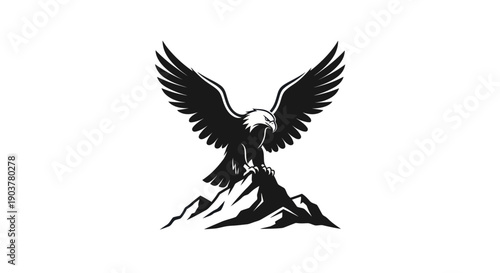 Eagle perched on mountain peak illustration