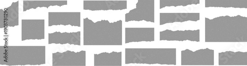 High-resolution torn paper texture collection featuring rough ripped edges, grain noise, and realistic strips for collage, poster layouts, scrapbooking, and modern graphic design backgrounds.