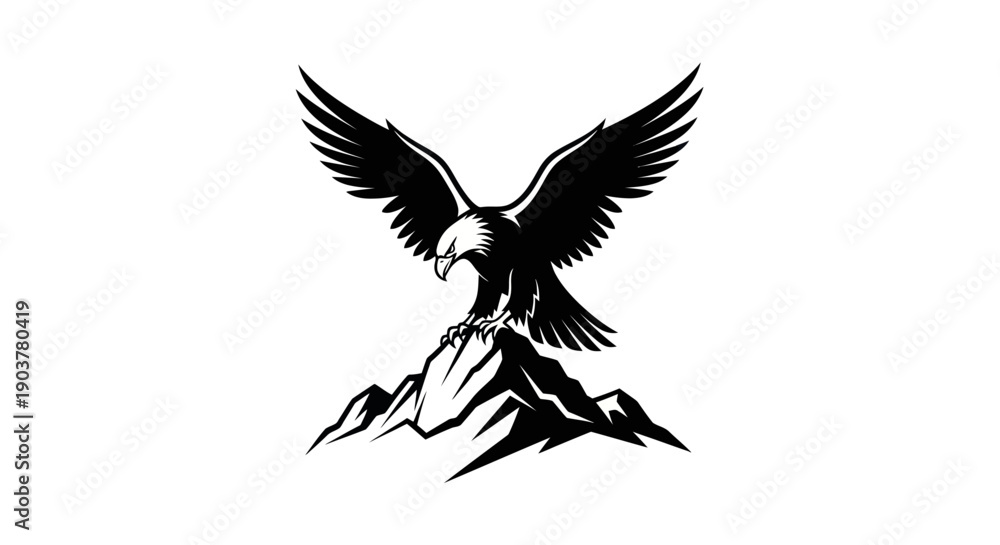 Obraz premium Eagle perched on mountain peak illustration