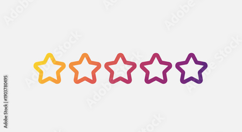 Colorful gradient outline five-star rating and review system feedback icon vector illustration