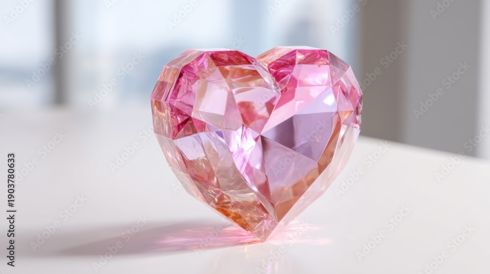 Fototapeta premium Pink heart gemstone on white surface